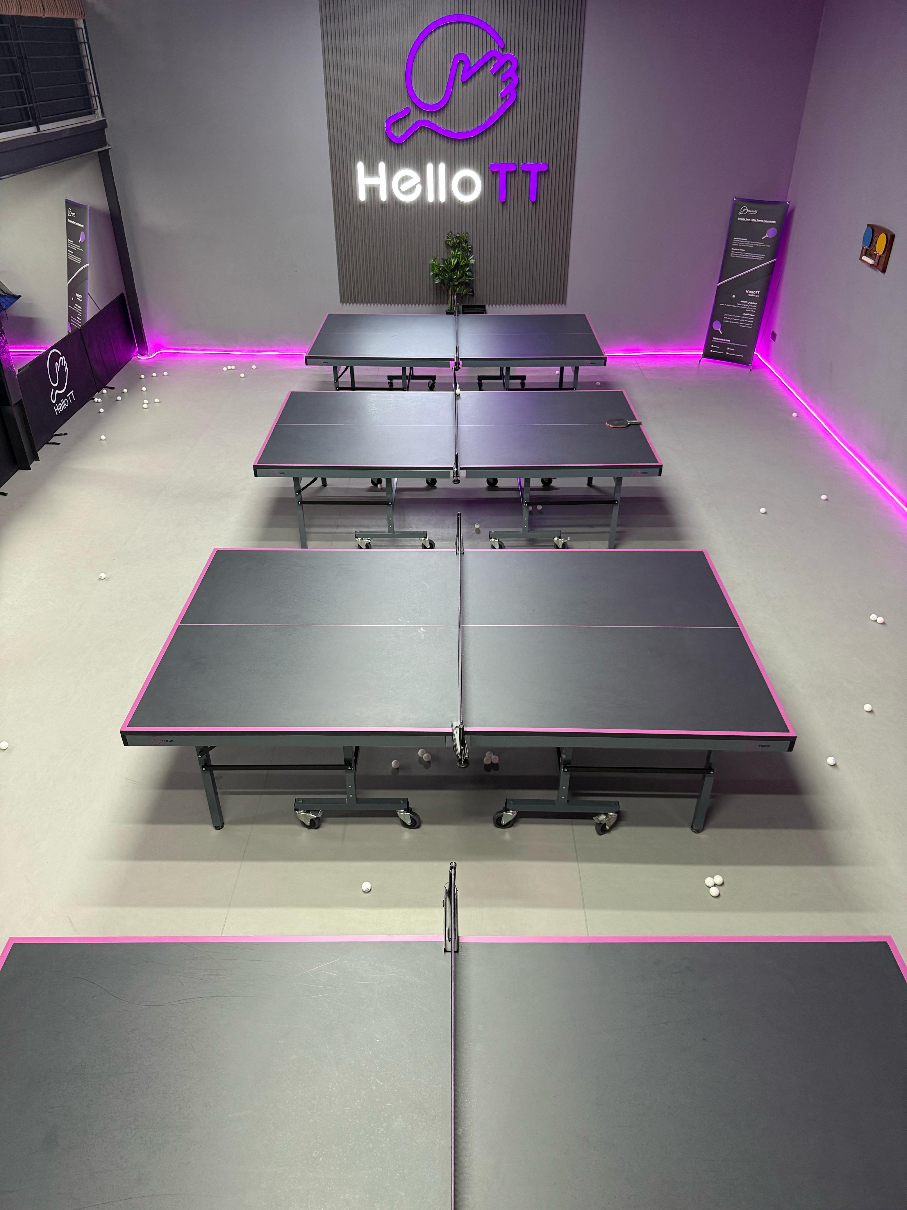 Several table tennis tables inside the HelloTT club