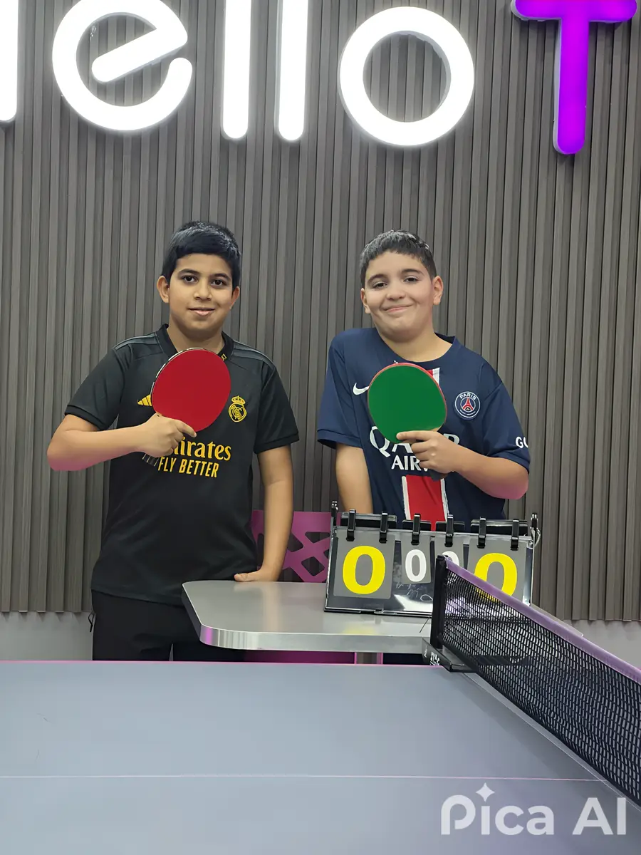 Two young players with their bats beside the scoreboard